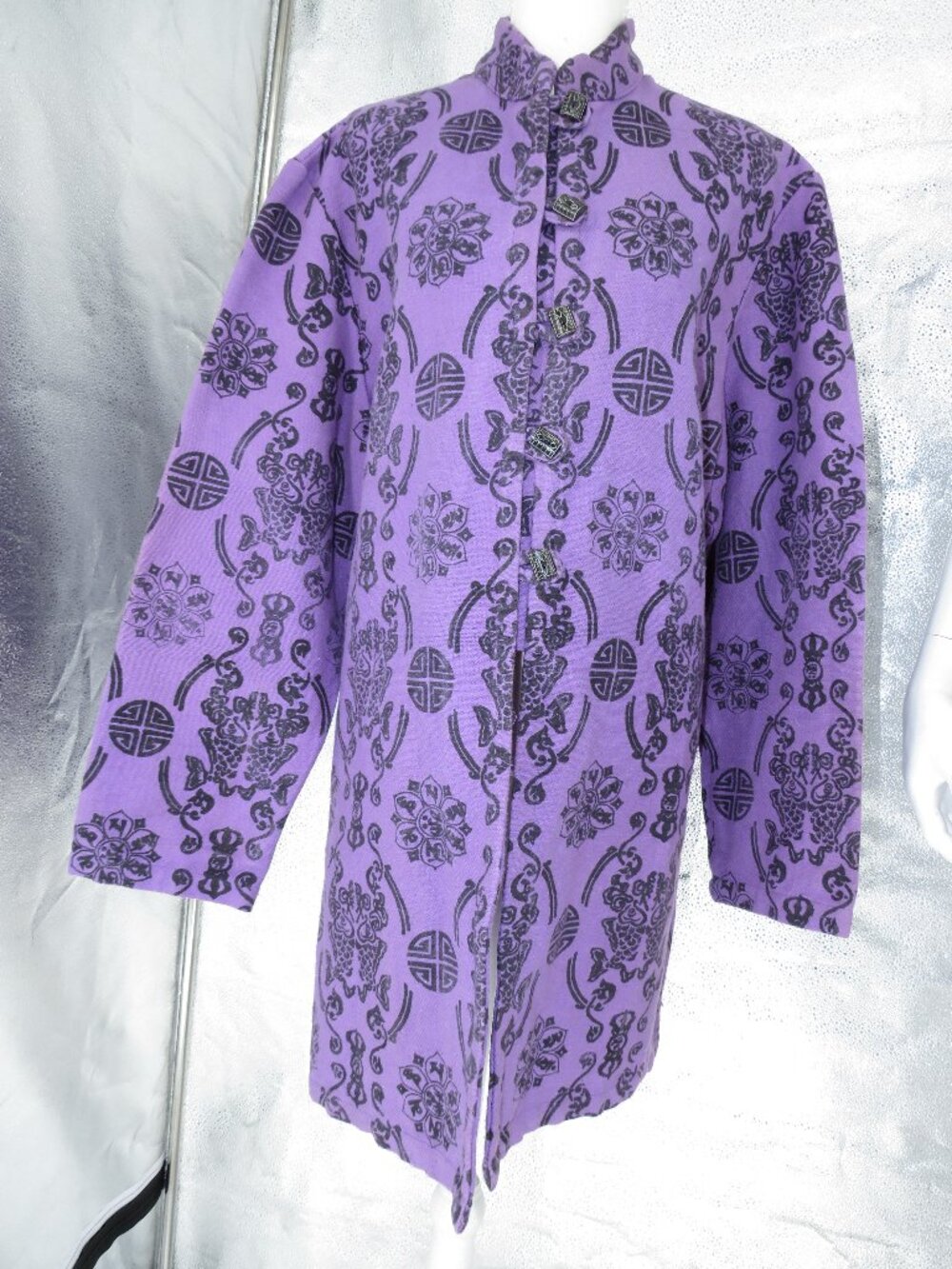 Sherpa Nepal Purple Jacket Size XL Asian Tribal Mandala Boho Tunic Button Front